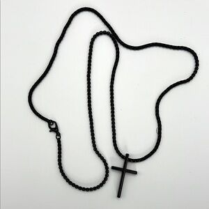 Black Cross Pendant Necklace, stainless steel